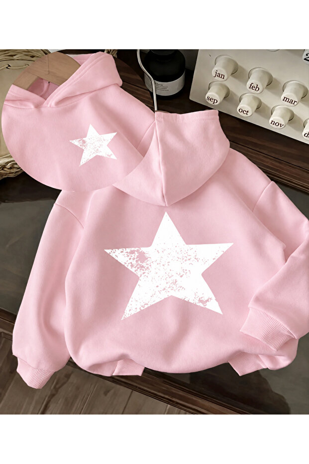 Star Printed on Back and Front Oversized Women's Hooded Sweatshirt