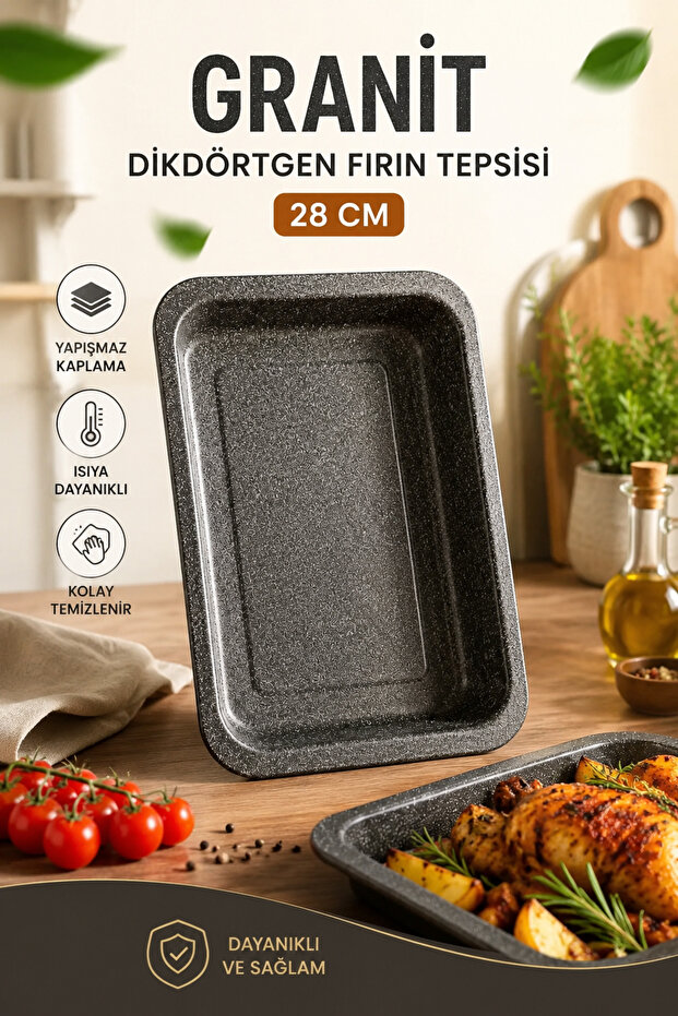 28cm Granite Rectangular Baking Tray Non-Stick Coating Heat-Resistant Cake Pastry Tray