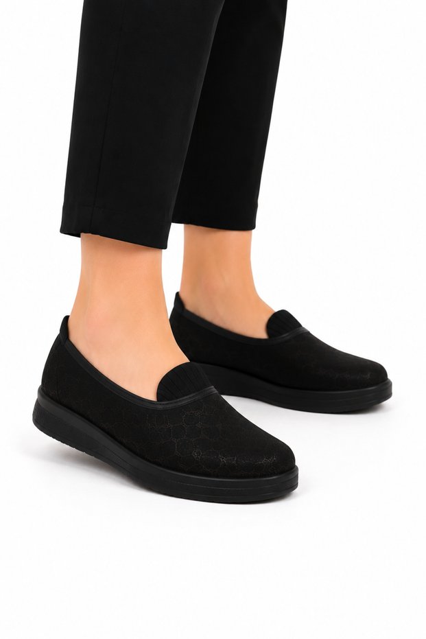 Orthopedic Comfort Sole Rubber Detail Women's Casual Shoes Black