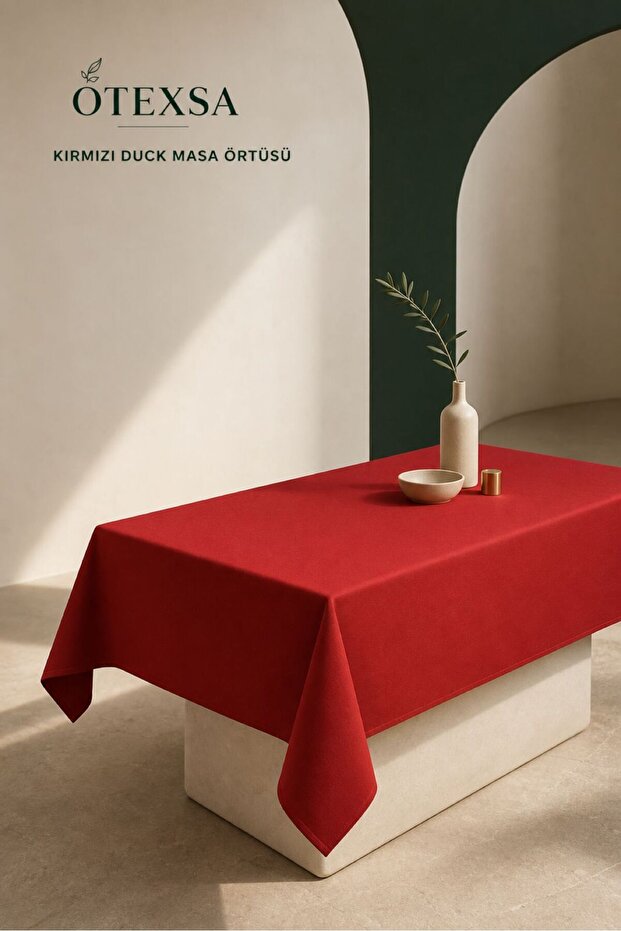 Red Duck Fabric Tablecloth Water and Stain Resistant Plain Pattern Durable Stylish Design
