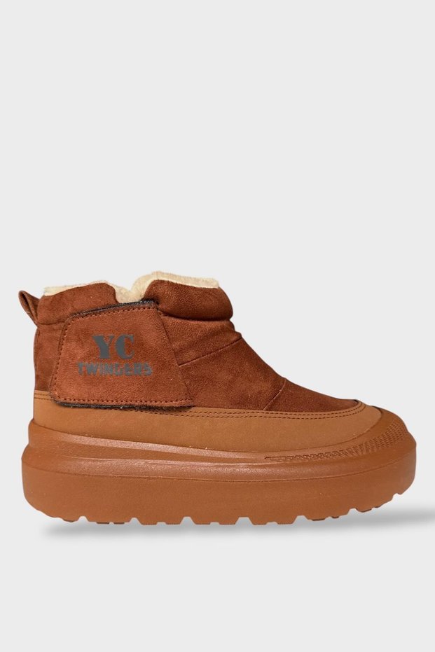 Nubuck Thick Sole Women's Boots with Fur Inside Taba