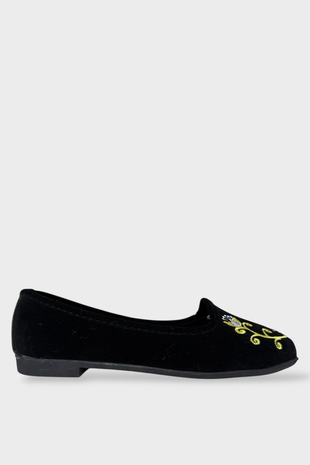 Embroidery Detailed Home Women's Ballerina Shoes Black - Yellow
