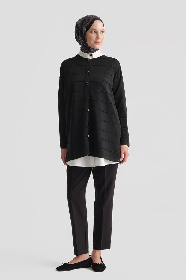 Striped Basic Knitwear Cardigan Black