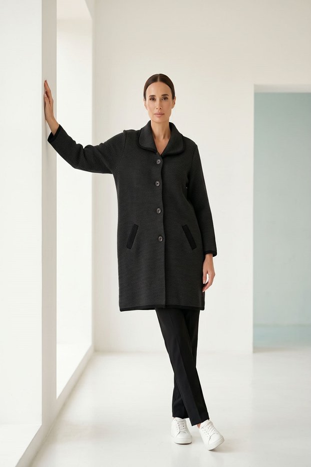 Women's Side Pocket Patterned Cardigan Anthracite