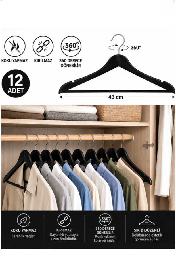12 Pieces of Wood-Look Plastic A-Quality Clothes Hangers Pants Shirt Hangers