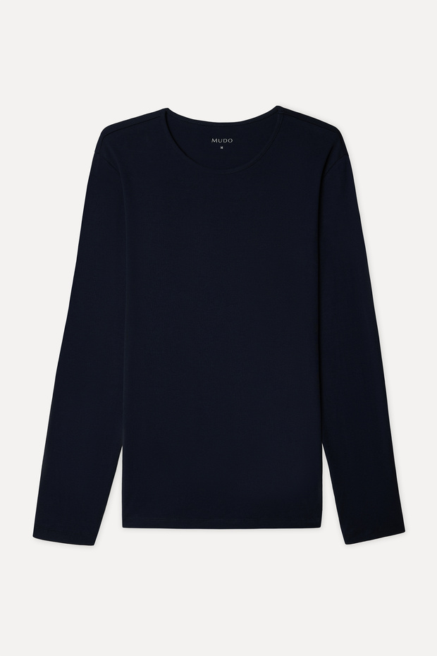 Men's Navy Blue Crew Neck Long Sleeve T-Shirt