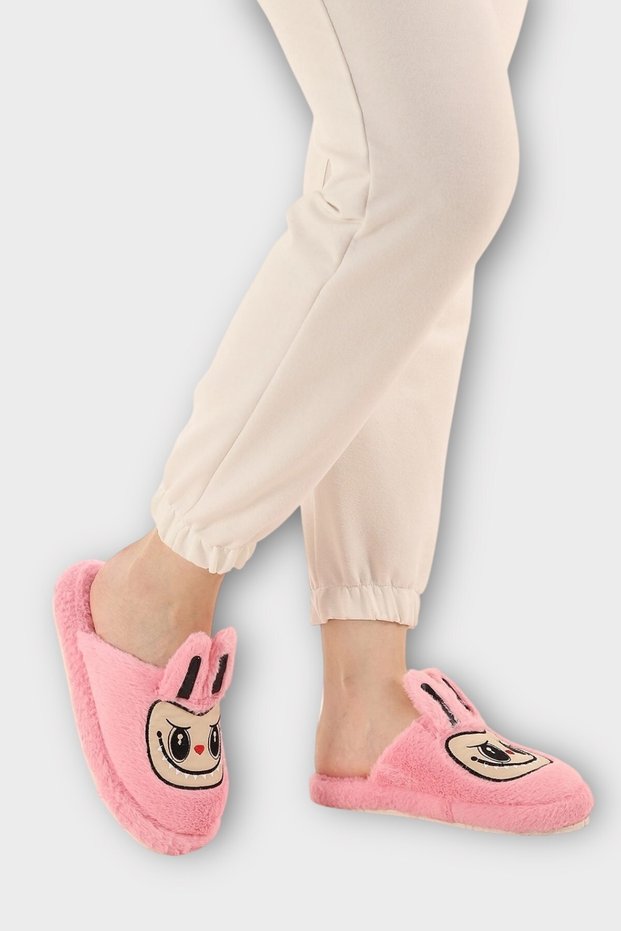 Warm Winter Women's House Slippers with Cute Rabbit Figure Pink