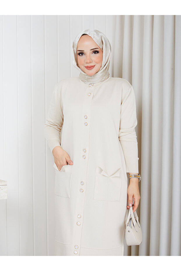 Cold Yarn Bow Pocket Detailed Jacket