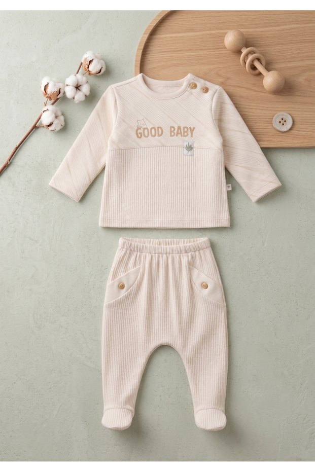 100% Cotton Baby Boy 2-Piece Set Good Baby Printed Button Detailed Seasonal Set