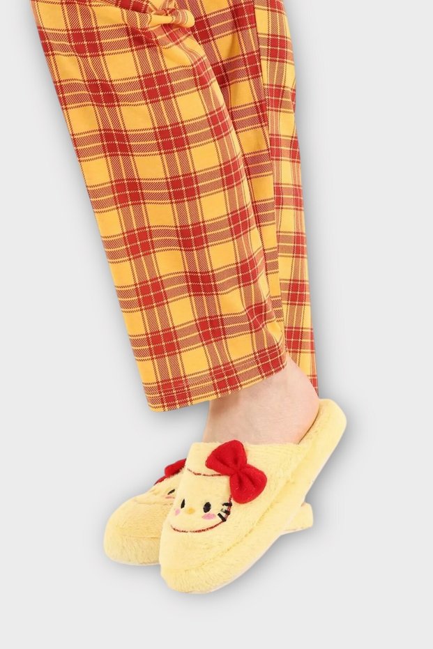 Hellokitty Figured Warm Winter Women's House Slippers Yellow - Red