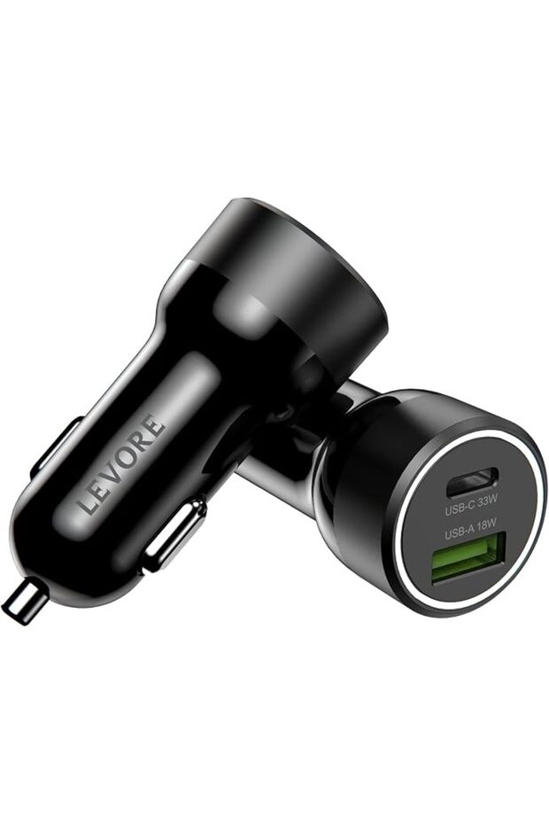 شاحن سيارة 51 واط بمنفذ USB-C PD ومنفذ USB-A QC3 - أسود
