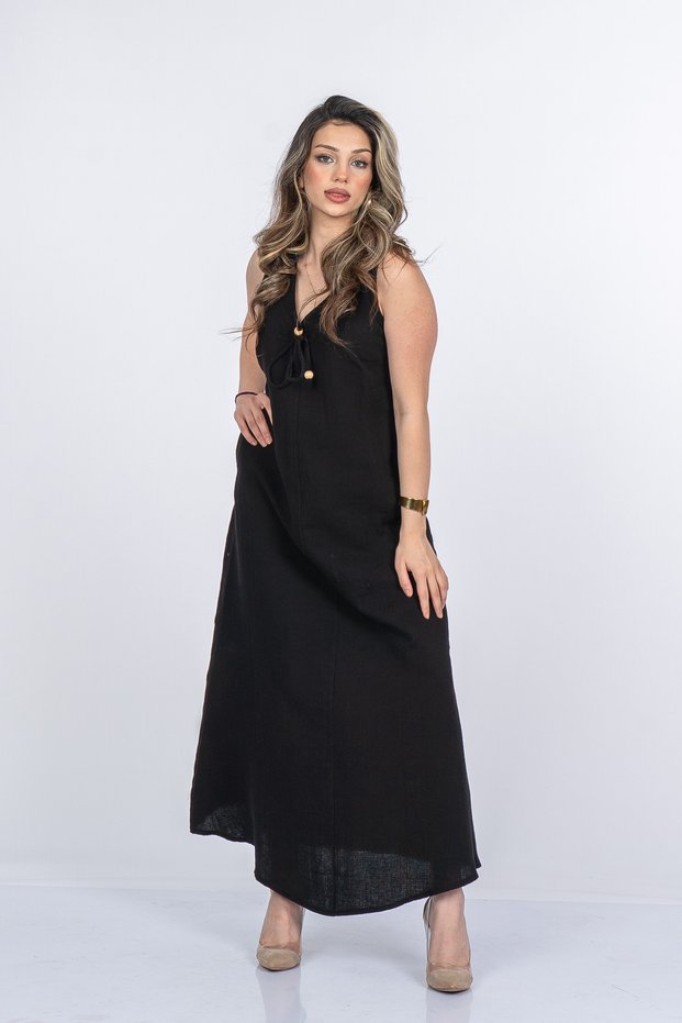 Women's Summer Black Aviana V-Neck Sleeveless Long Dress 50416
