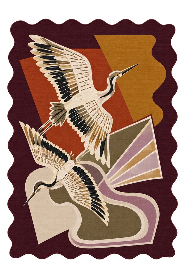 Sdt Crane Bird Patterned Woven Base Decorative Carpet Sdtamour4137