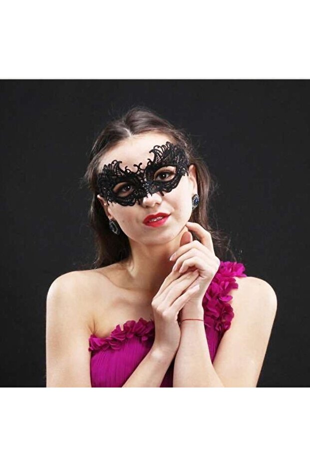 Black Color Lace Embroidered Venetian Party Mask Model 7 (5492)
