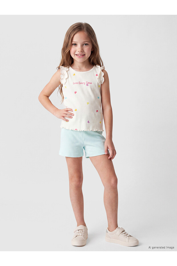 Lcw Kids Ecru Printed Heart Patterned Girls' Set
