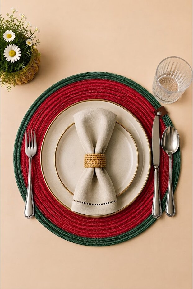 Decorative Single Placemat Flat Model Round American Service Placemat Knitted Placemat Handmade Stylish Table Decoration Dining Table Breakfast Table Tableware Decor Home and Kitchen Accessory