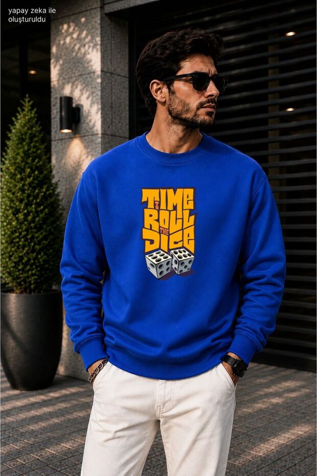 Men's Dice Pattern Graphic Printed Cycling Round Neck Casual Sweatshirt