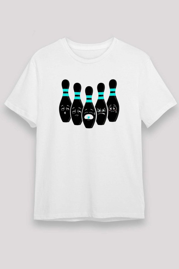 Bowling Printed Unisex White T-Shirt - Tshirt