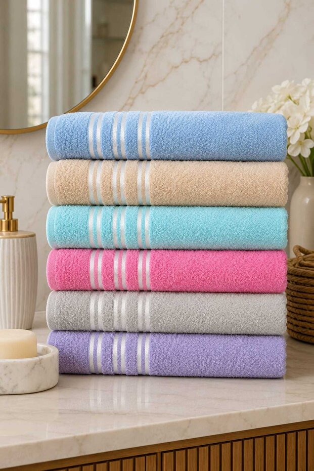 Mirela 50*90 cm 6-Piece Hand and Face Towel Set - Dowry Set - Gift - Kitchen 100% Cotton