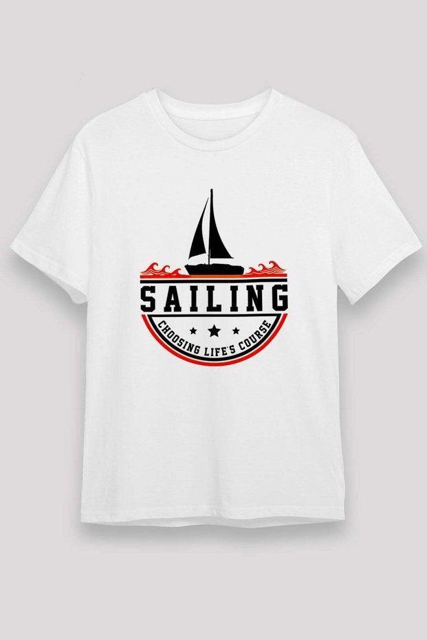 Sailing Printed Unisex White T-Shirt - Tshirt