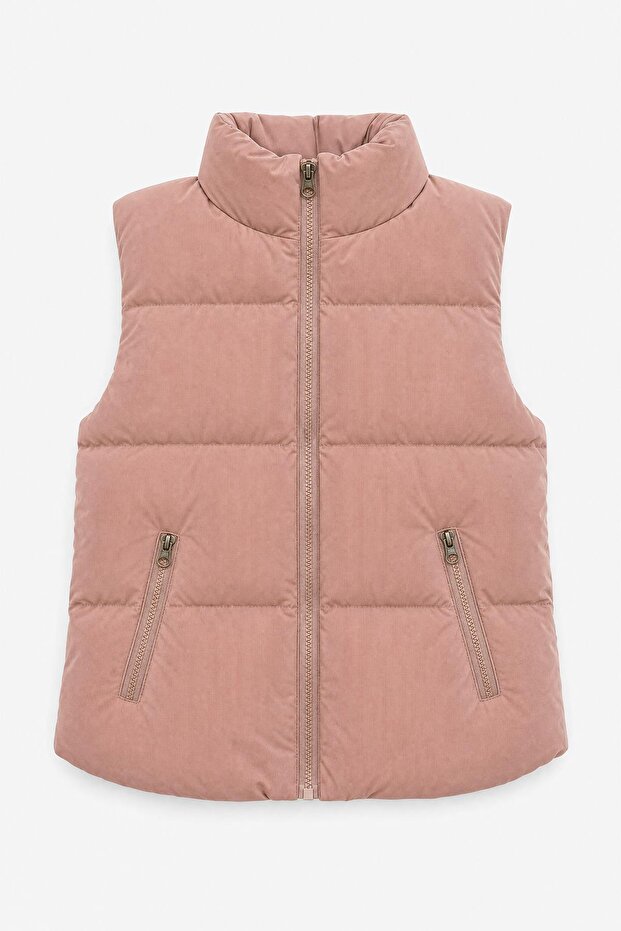 Girl's Stand Collar Inflatable Vest with Zipper and Pockets