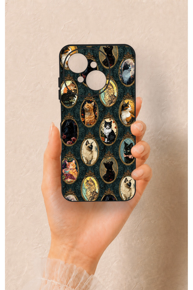Tecno Spark Go1 Compatible Vintage Cat Portraits Patterned Silicone Case