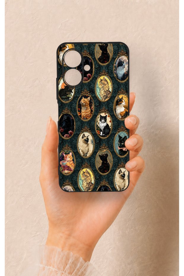 Tecno Spark Go 2 Compatible Vintage Cat Portraits Patterned Silicone Case