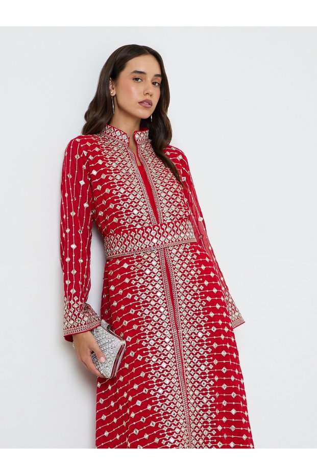 Embroidered Jalabiya with Inner Dress and Belt