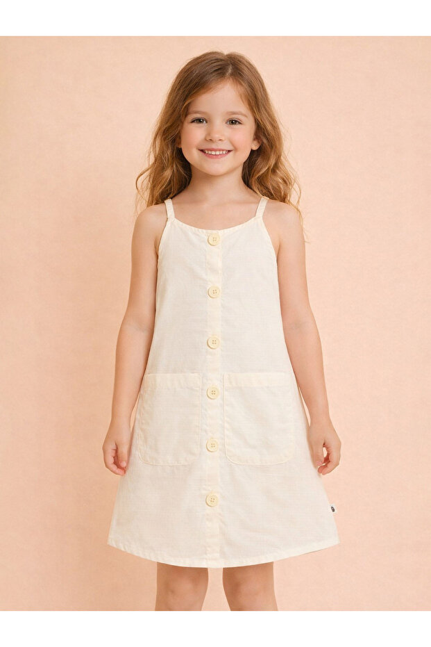 Girls Solid Shoulder Straps Sleeveless A-Line Dress