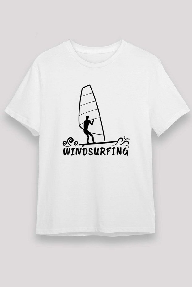 Windsurfing Printed Unisex White T-Shirt - Tshirt