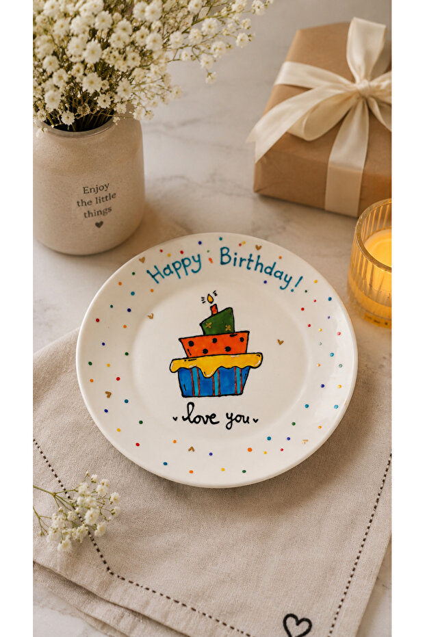 Hand-Painted Plate – Birthday Cake Design