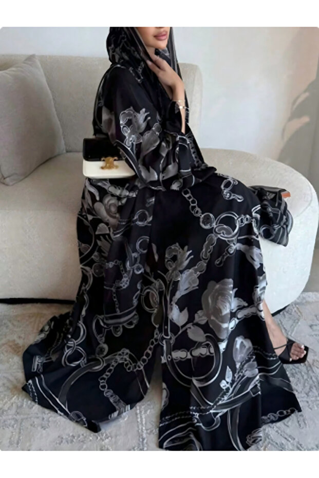 Black Printed Abaya