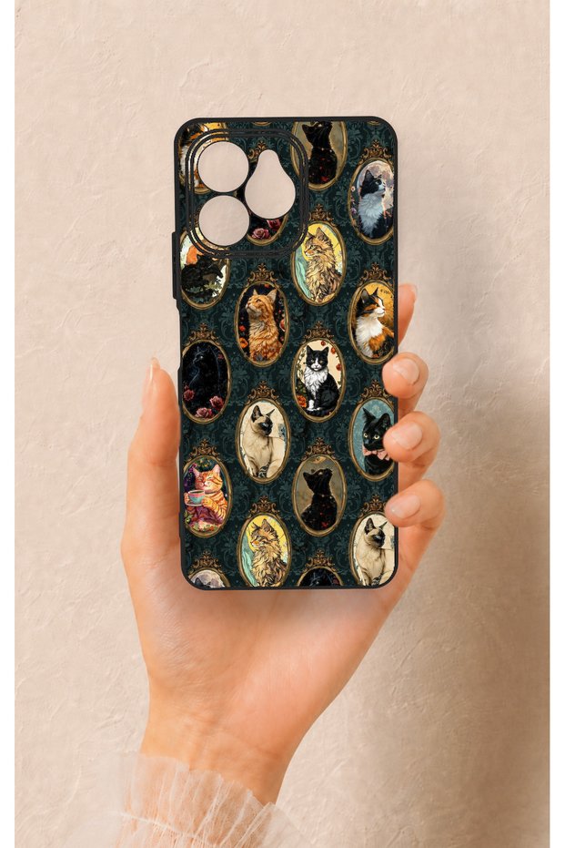 Omix X6 Compatible Vintage Cat Portraits Patterned Silicone Case