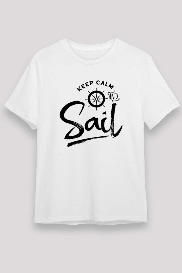 Sailing Printed Unisex White T-Shirt - Tshirt