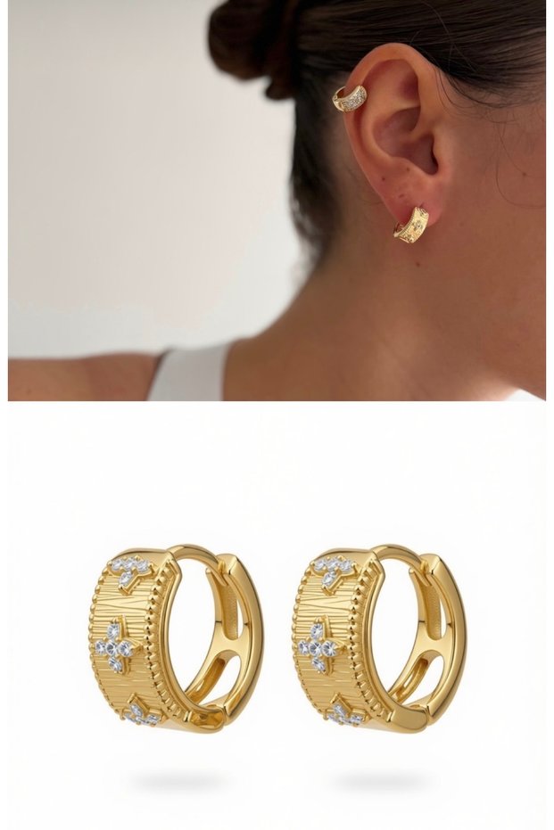 Gold Stone-Embellished Ring Minimal Steel Women's Earrings – Elegant and Modern Women's Earrings