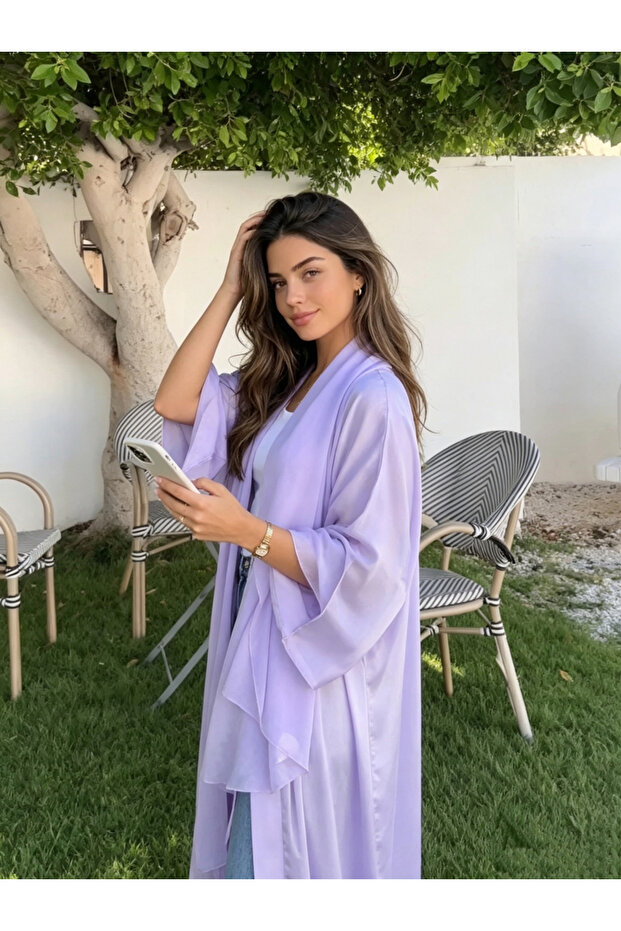 عباءة لافندر سادة مفتوحة من الأمام