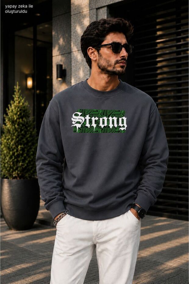 Men's Strong Gothic Printed Cycling Round Neck Casual Sweatshirt