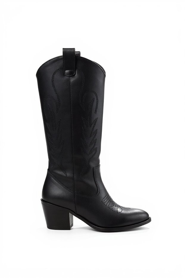 Kovy Black Women's Cowboy Boots with Embroidery Detail