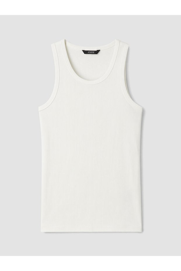 White U-Neck Ribbed Combed Cotton Men's Undershirt
