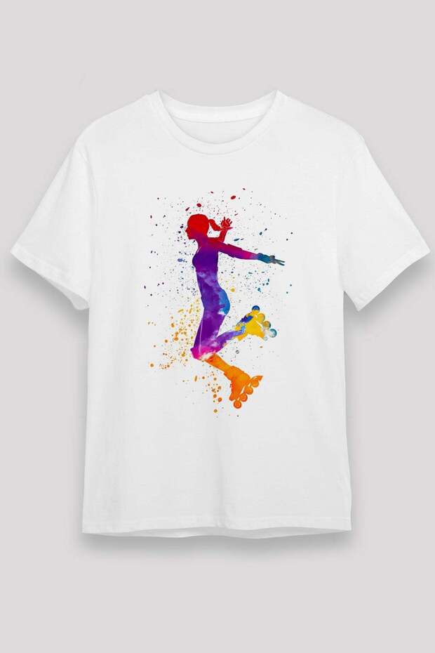 Skate Printed Unisex White T-Shirt - Tshirt