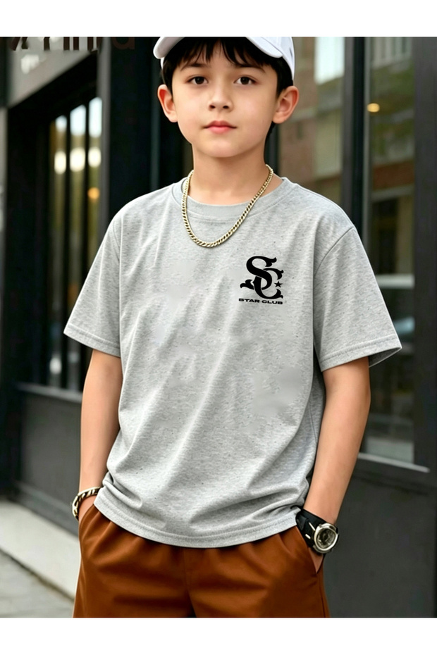 Boys Grey Cotton Short Sleeve Graphic T-Shirt