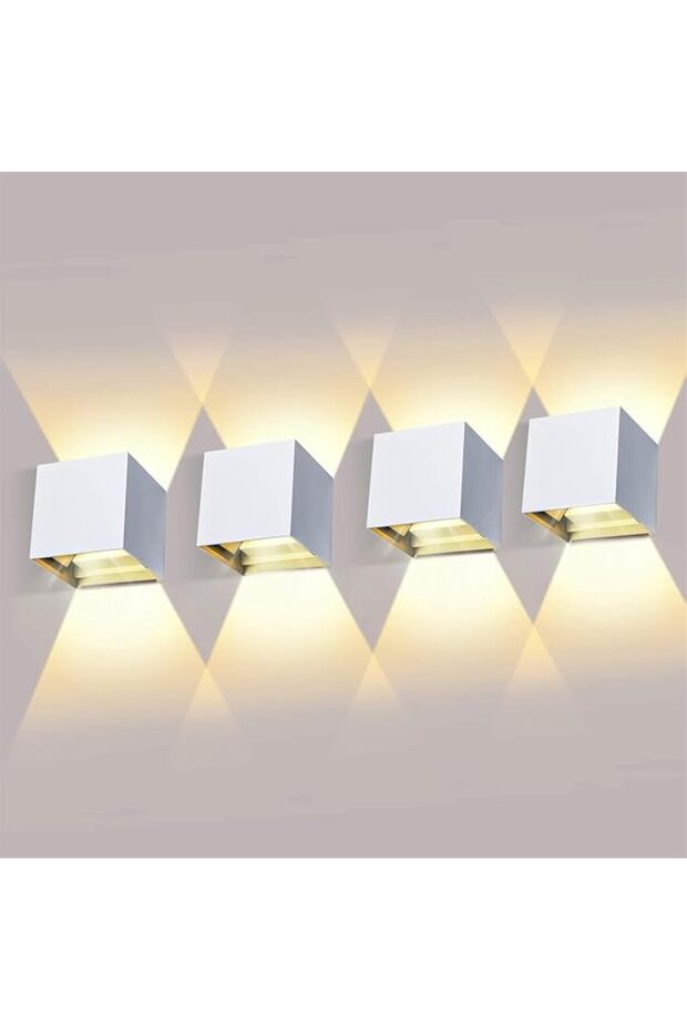 أضواء LED خارجية للتركيب على الحائط، للاستخدام الخارجي/الداخلي، مجموعة من 4 قطع، لون أبيض