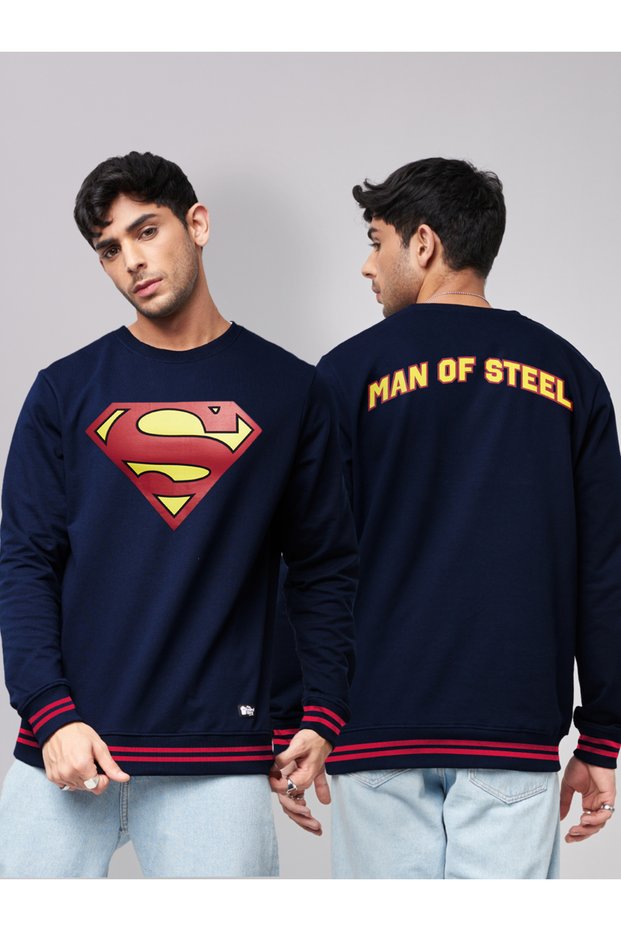 Men Navy Blue Superman Graphic Pullover Sweatshirt