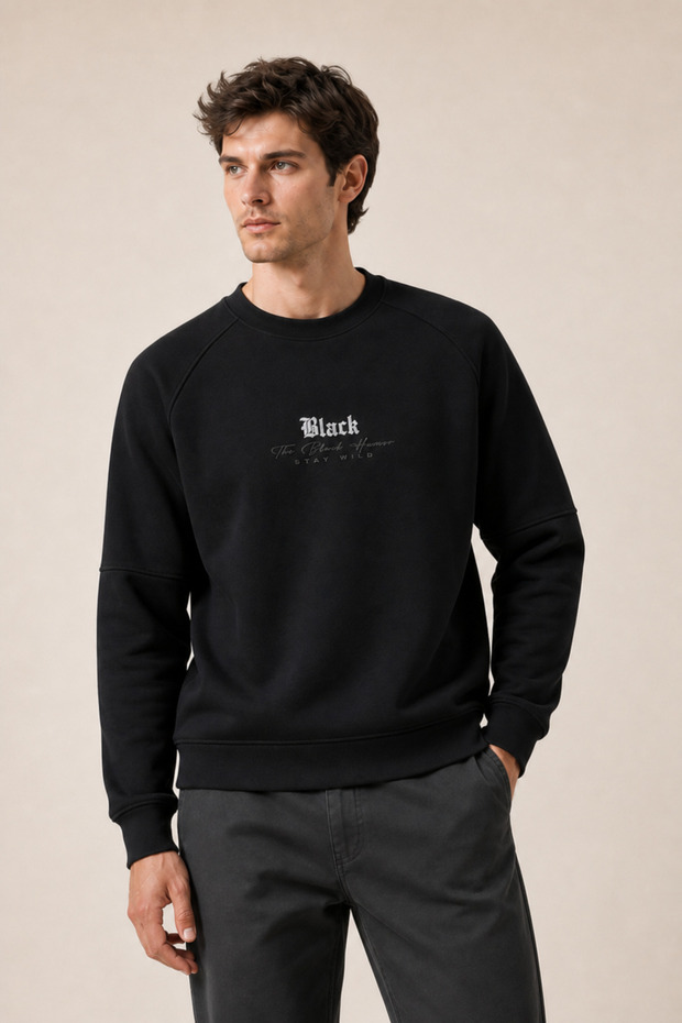 Black New Season Men's Winter Regular Fit Sweatshirt Cotton Black