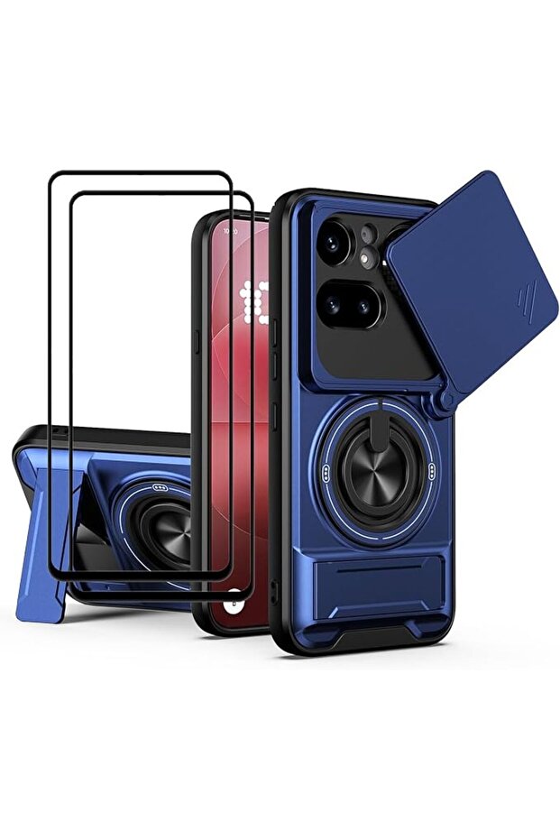حافظة لهاتف Nothing Phone 4a Pro 5G مع غطاء كاميرا منزلق وحلقة حامل مع زجاج مقسى