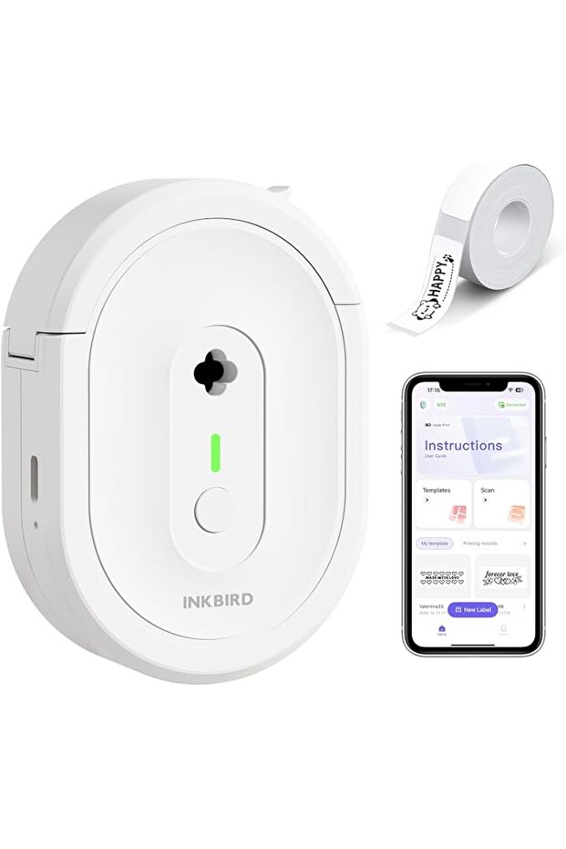 طابعة الملصقات INKBIRD N12 مع طباعة حرارية بدون حبر، طابعة ملصقات بتقنية البلوتوث مع إمكانية طباعة متنوعة