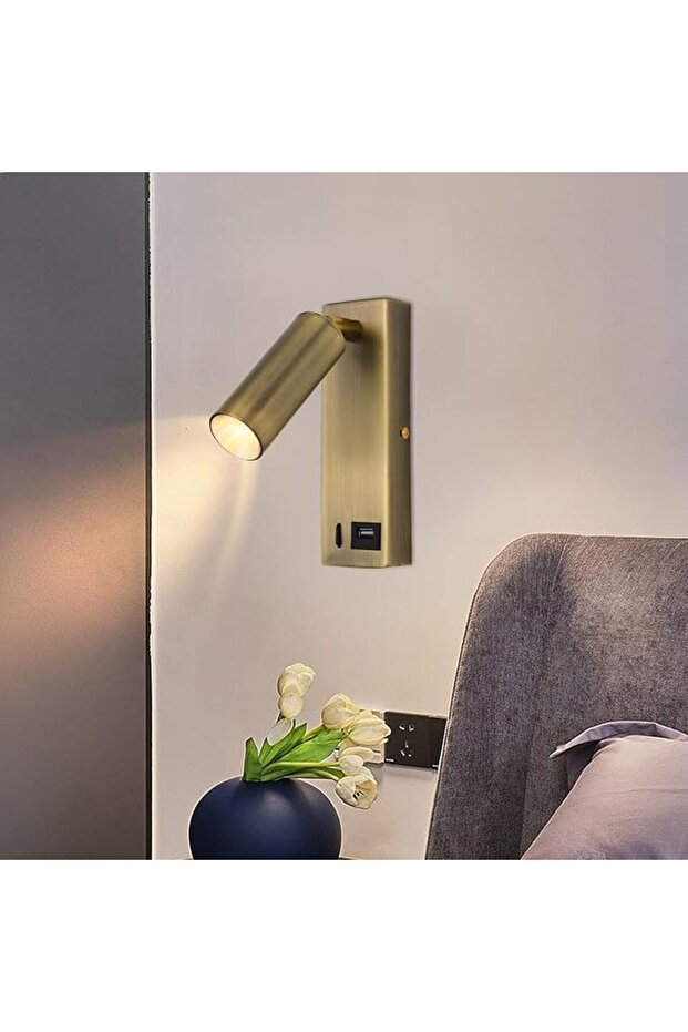 مصباح حائط LED للقراءة بجانب السرير، أضواء قابلة للتعديل مدمجة في رأس السرير مع مفتاح ومنفذ USB، H
