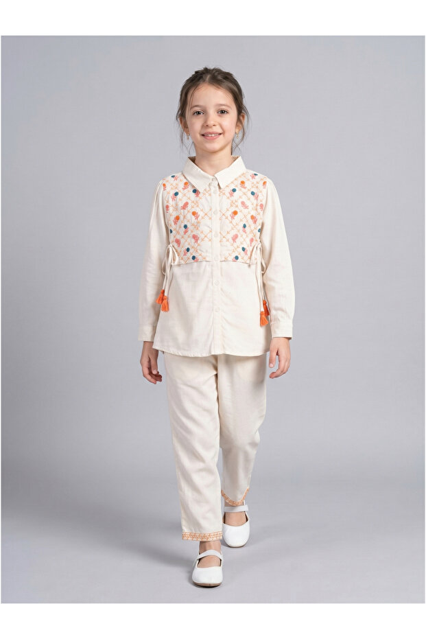 Cotton Long Sleeves Embroidered Top and Pant Set