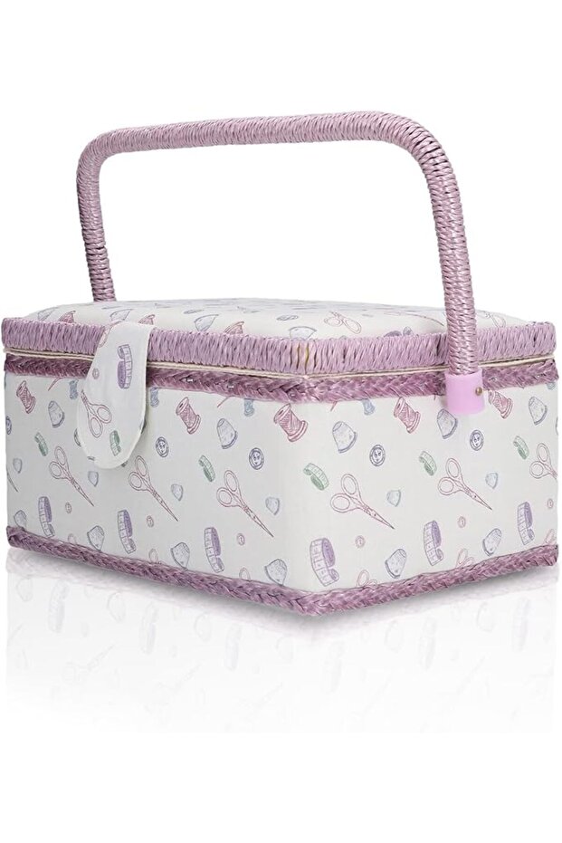 Sewing Basket, Portable Large Capacity Sewing Accessories Organizer with Handle and Removable Tray,