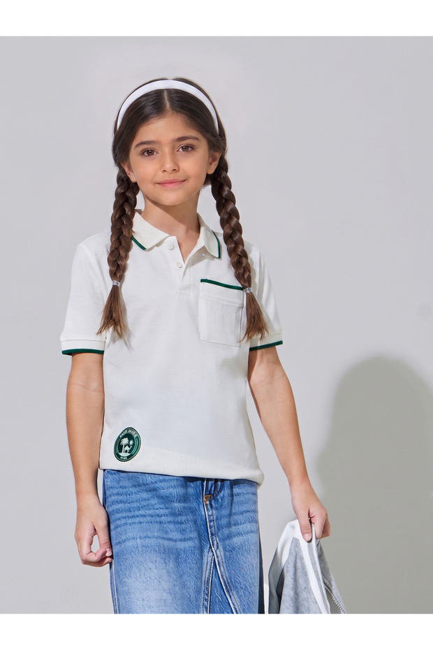 Girls Off White KSA National Day Patchwork Contrast Trims Polo T-Shirt